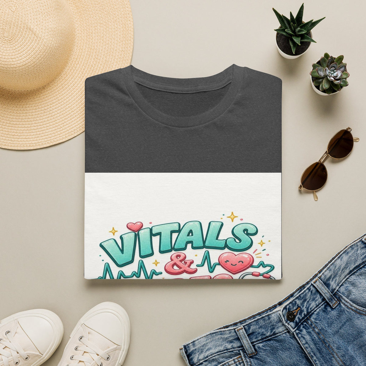 Trendy Healthcare T-Shirt Design Featuring Vitals And Vibes (1)- Graphic Tees