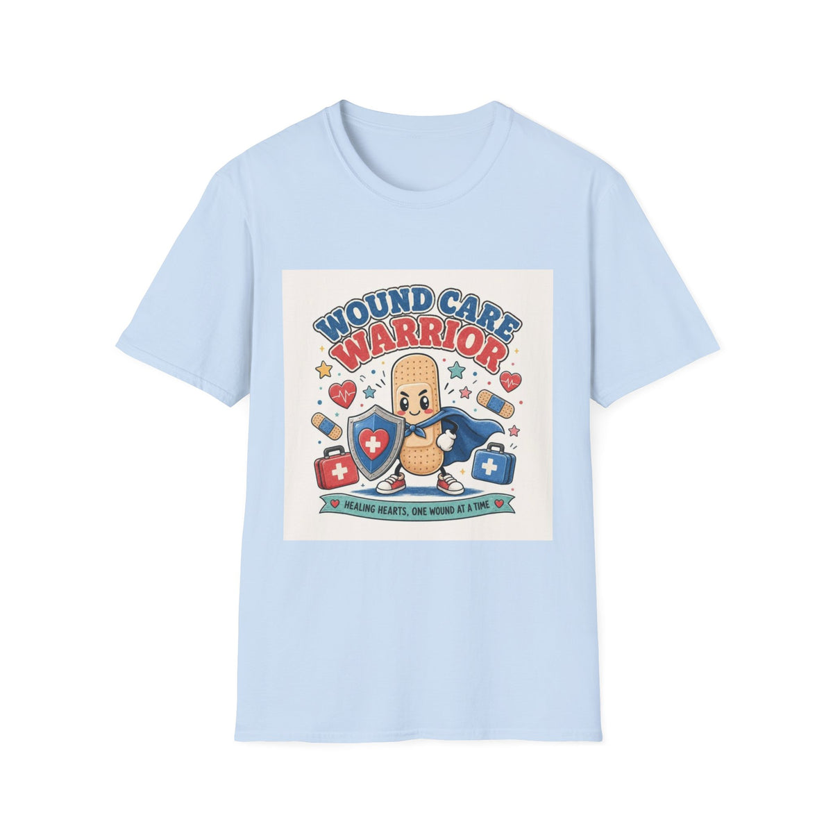 Wound Care Warrior T-Shirt Design Featuring Playful Bandage Character- Graphic Tees