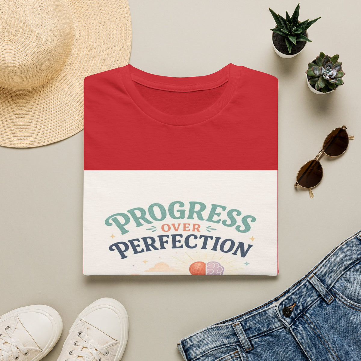 Bold T-Shirt Design Featuring Progress Over Perfection Phrase- Graphic Tees