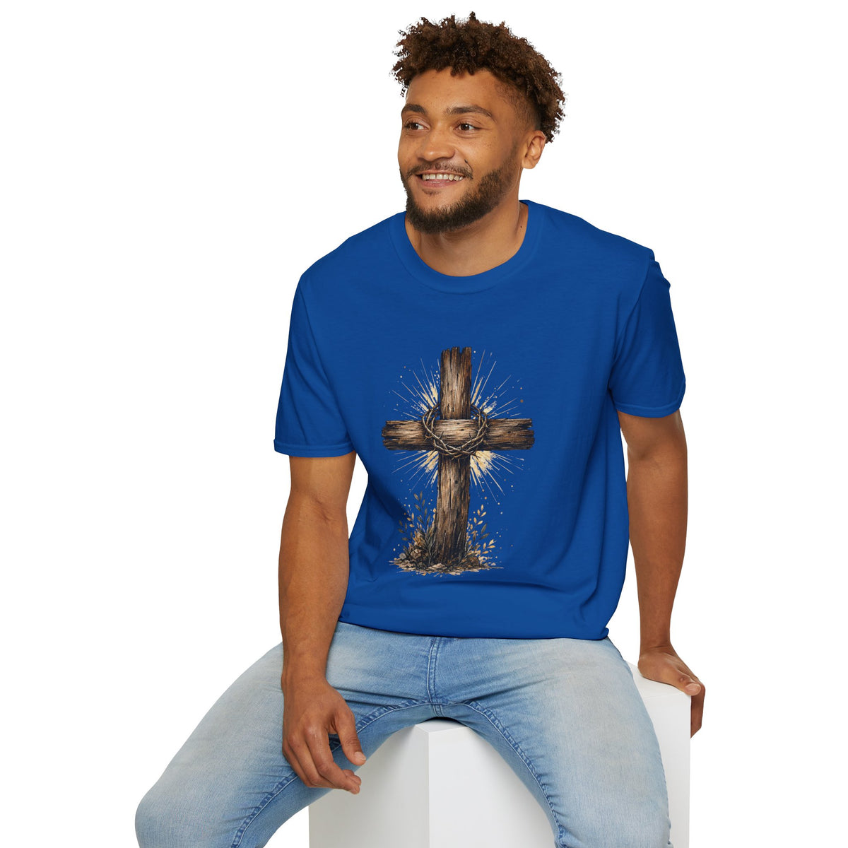 Christian Cross T-Shirt — Rustic Crown of Thorns Design