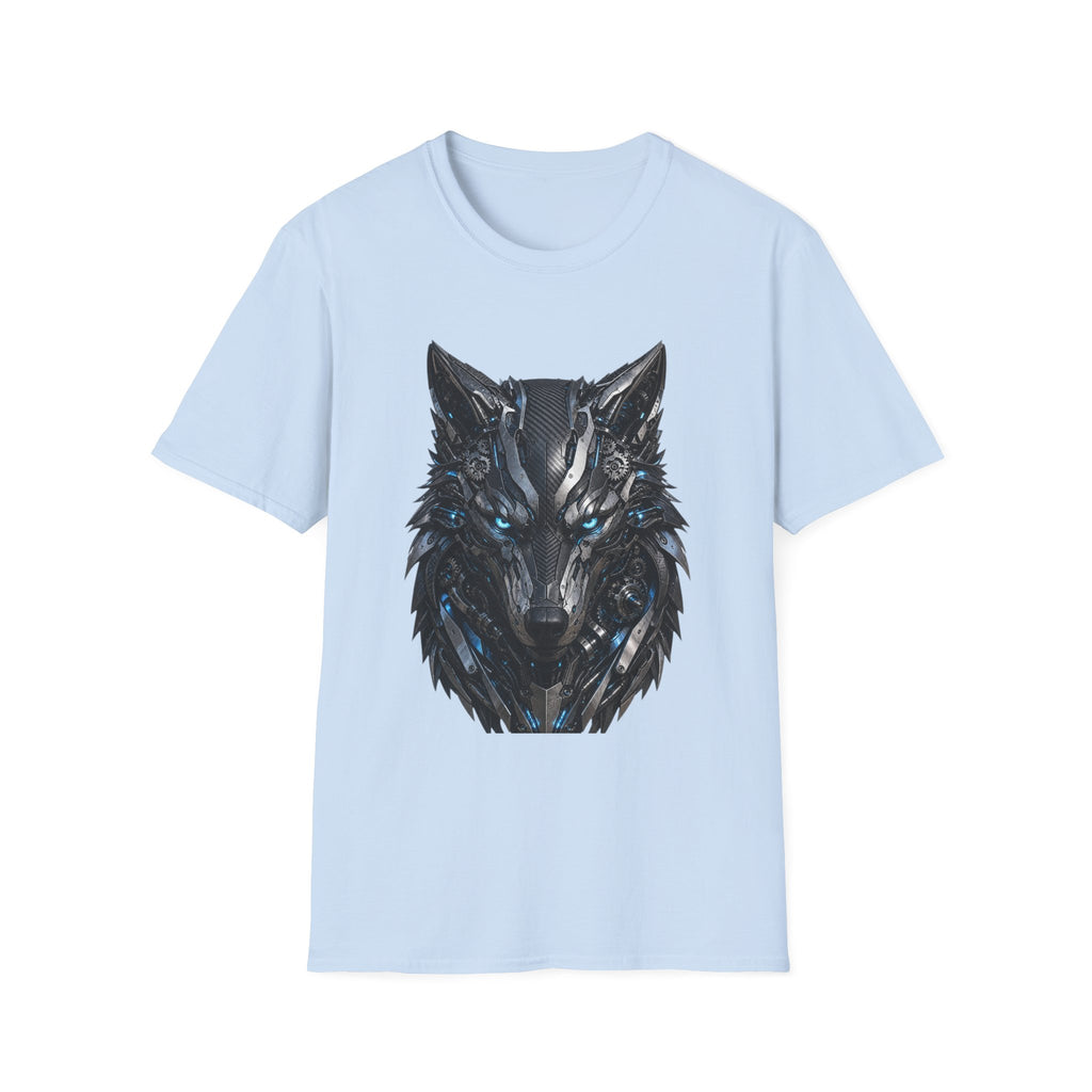 Wolf Mask T-Shirt — Futuristic Blue-Eyed Cyber Wolf Graphic Tee