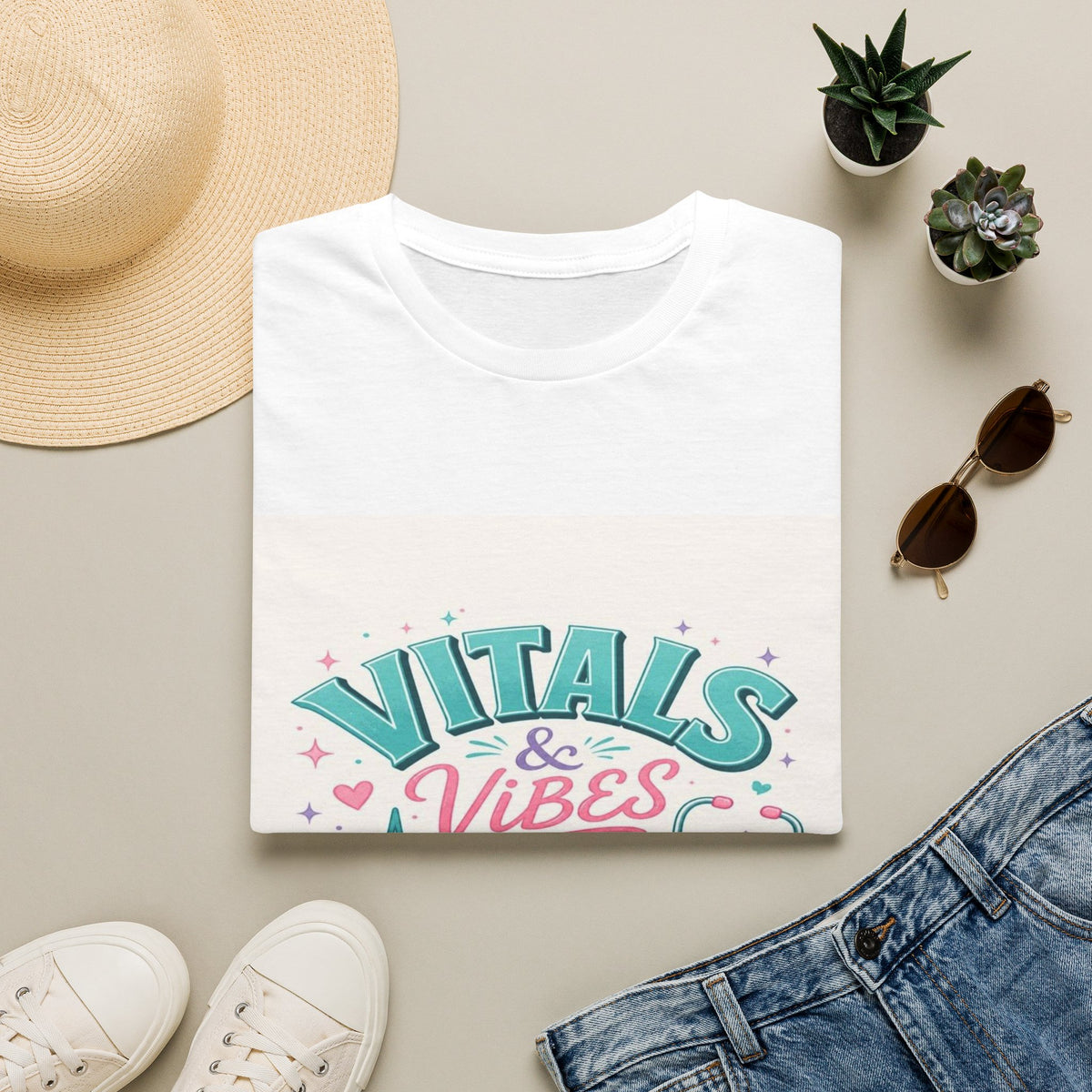 Trendy T-Shirt Design Featuring Vitals And Vibes Phrase- Graphic Tees
