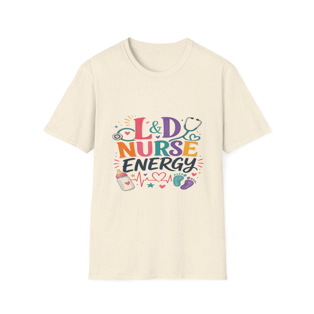 L&D Nurse Energy Trendy T-Shirt Design with Vibrant Elements- Graphic Tees