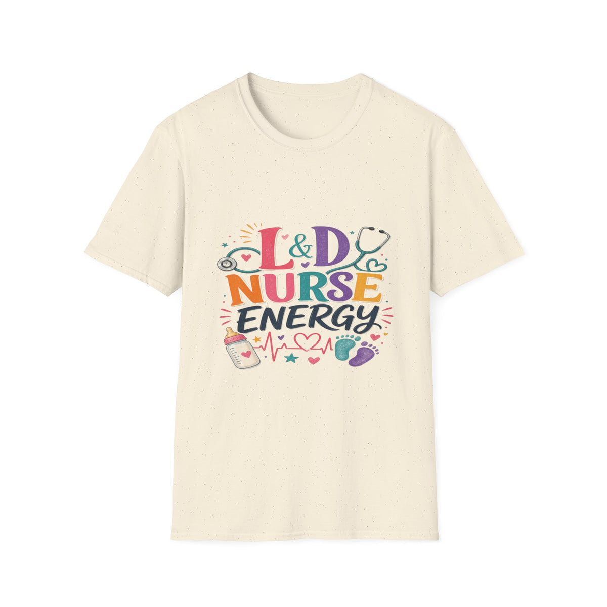 L&D Nurse Energy Trendy T-Shirt Design with Vibrant Elements- Graphic Tees