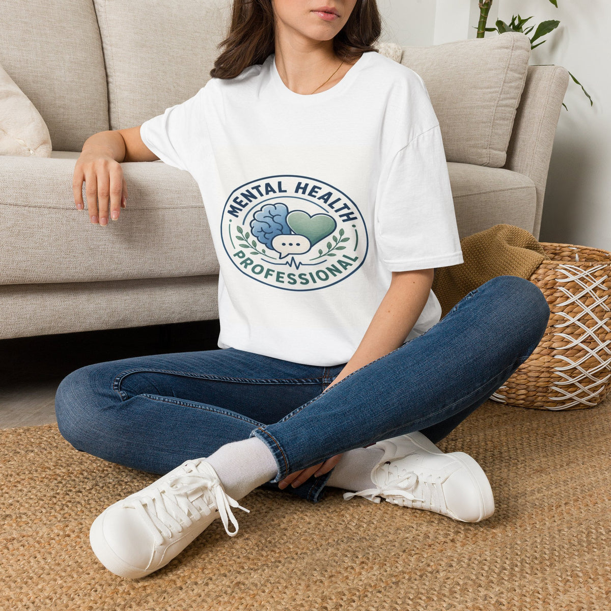 Badge-Style Graphic Featuring Mental Health Professional Title With Iconography- Graphic Tees