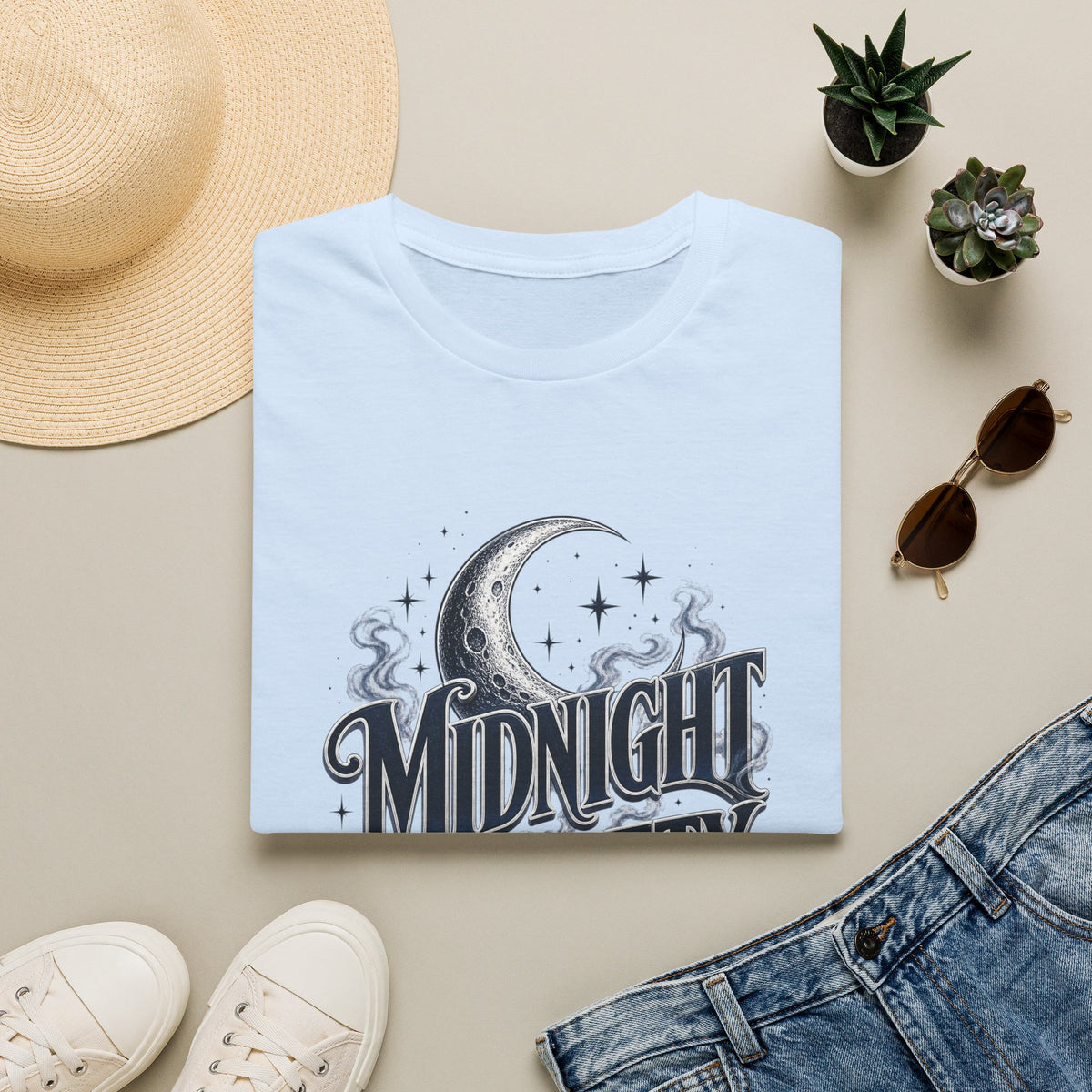 Midnight Society T-Shirt — Vintage Moon & Stars Graphic Tee