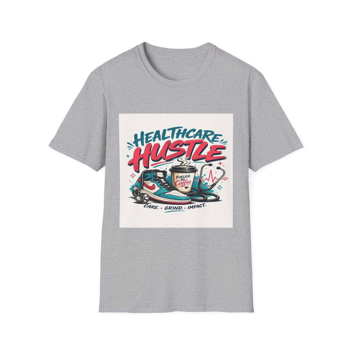 Dynamic T-Shirt Design Featuring Healthcare Hustle Text- Graphic Tees