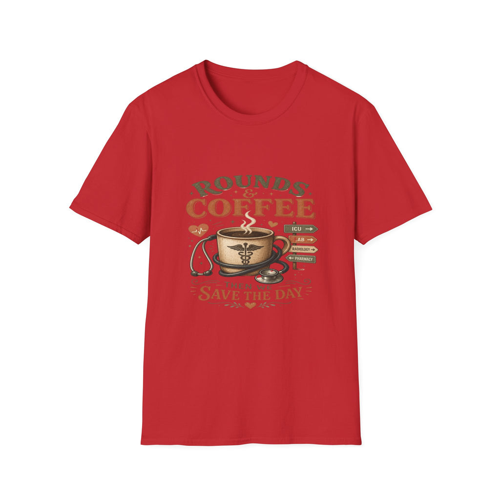 Coffee Cup With Stethoscope Combining Vintage Café And Medical Aesthetics- Graphic Tees