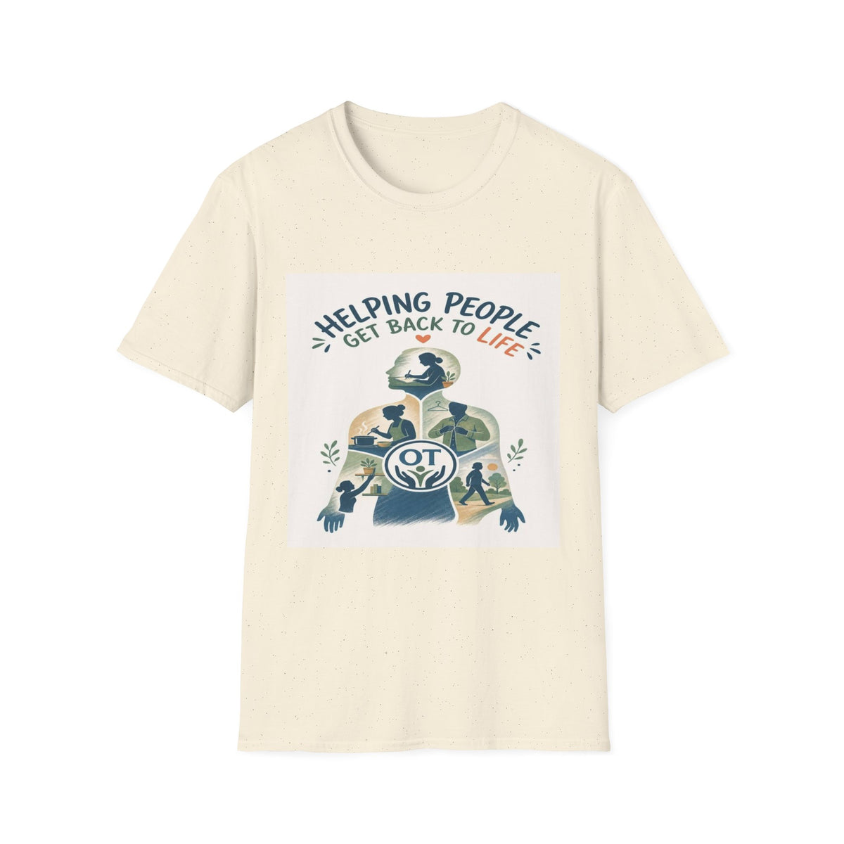T-shirt Design Featuring Daily Activities Silhouette With OT Symbol- Graphic Tees