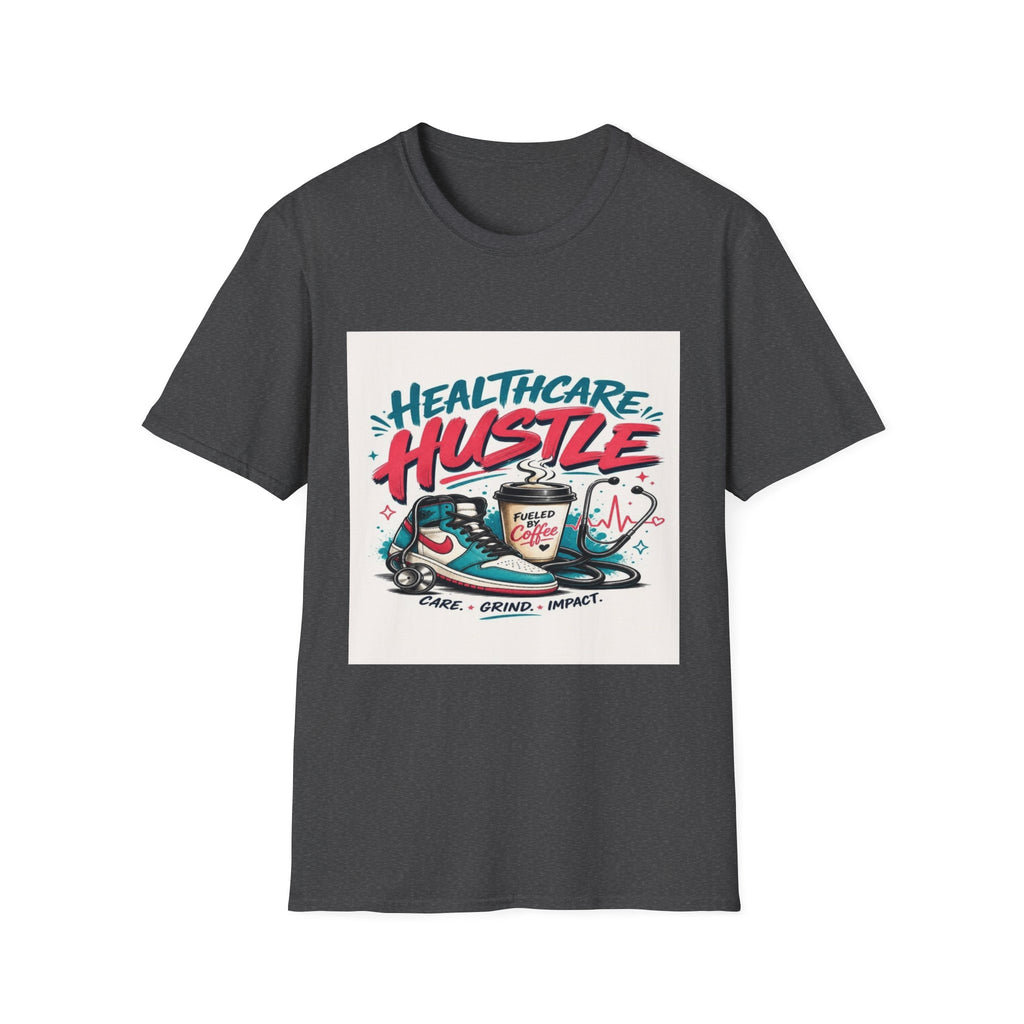 Dynamic T-Shirt Design Featuring Healthcare Hustle Text- Graphic Tees
