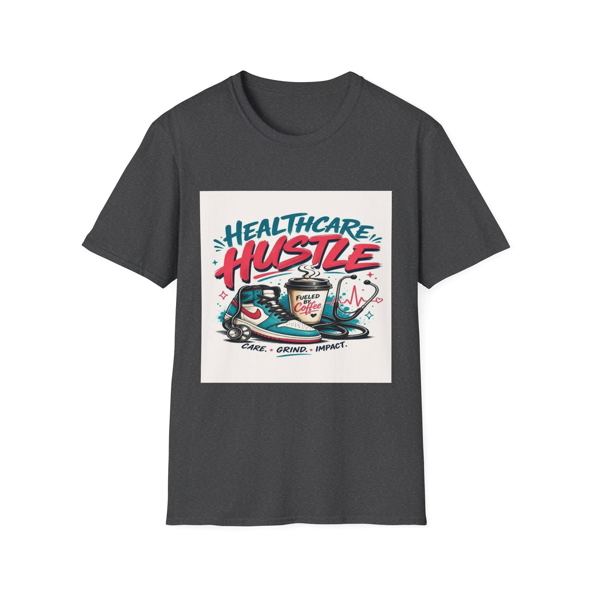 Dynamic T-Shirt Design Featuring Healthcare Hustle Text- Graphic Tees