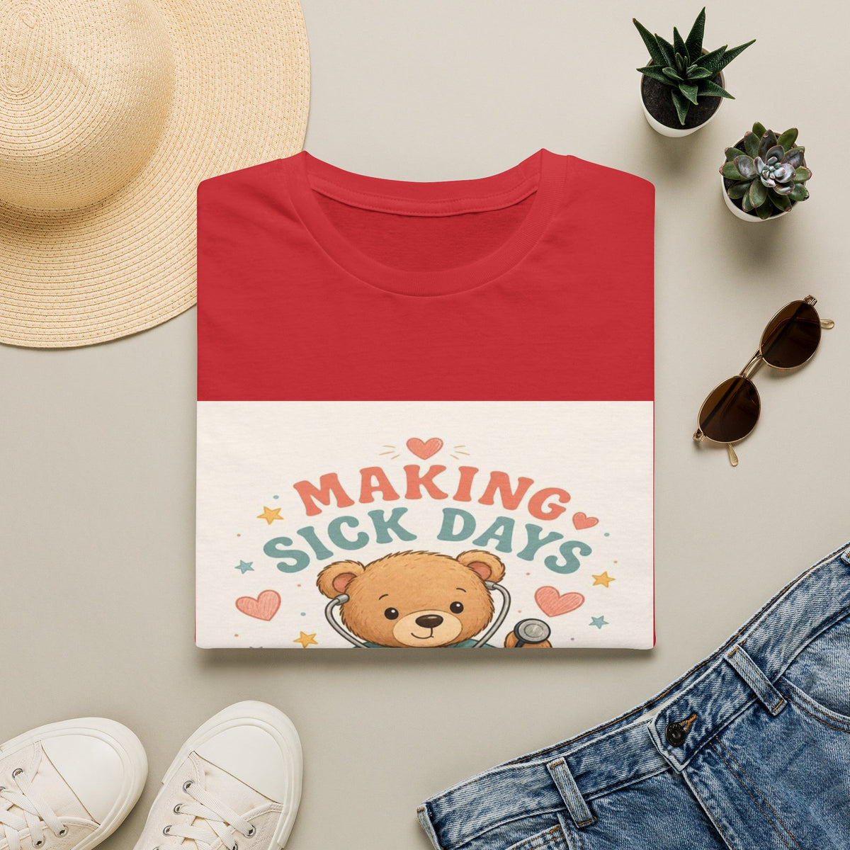 T-shirt Design Featuring Teddy Bear With Stethoscope And Stars- Graphic Tees