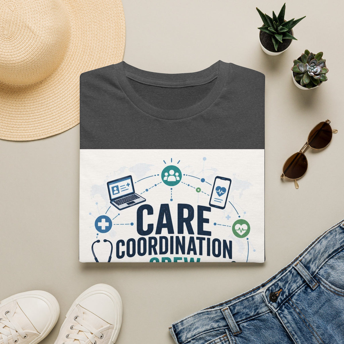 T Shirt Graphic Featuring Modern Aesthetic Care Coordination Crew