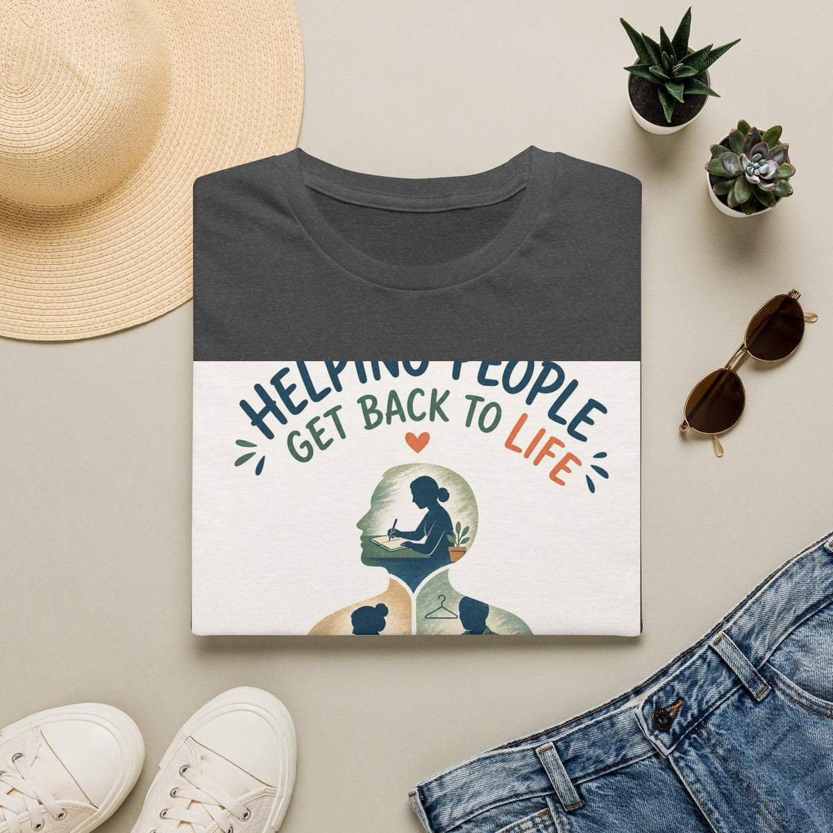 T Shirt Design Featuring Daily Activities Silhouette With OT Symbol