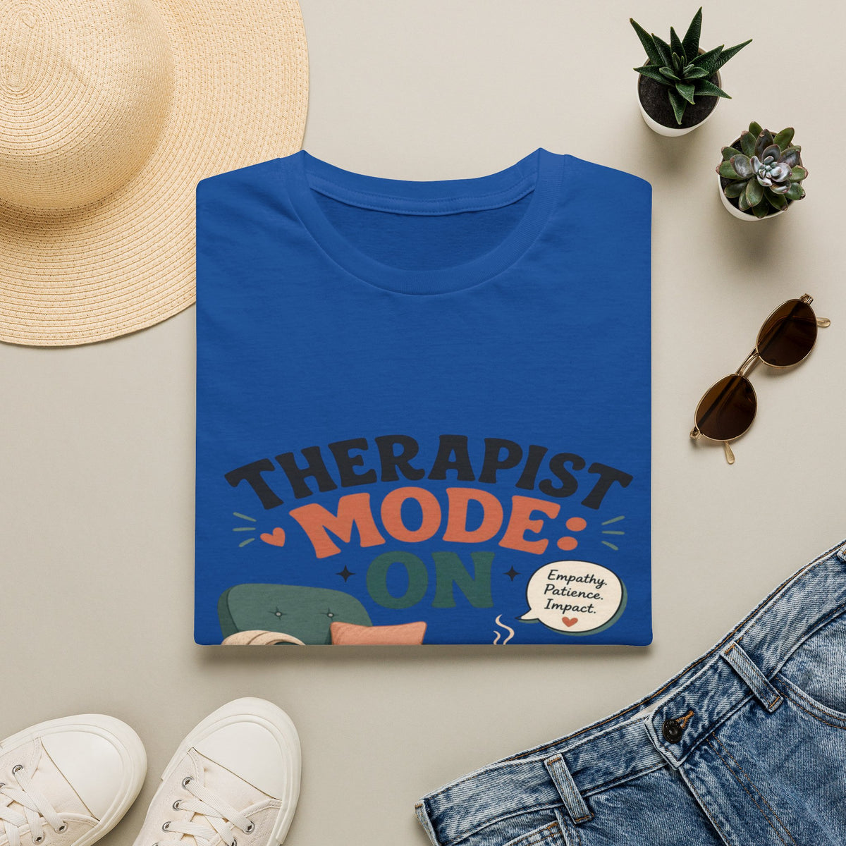 Bold Typography Depicting Therapist Mode With Stylish Illustrations- Graphic Tees