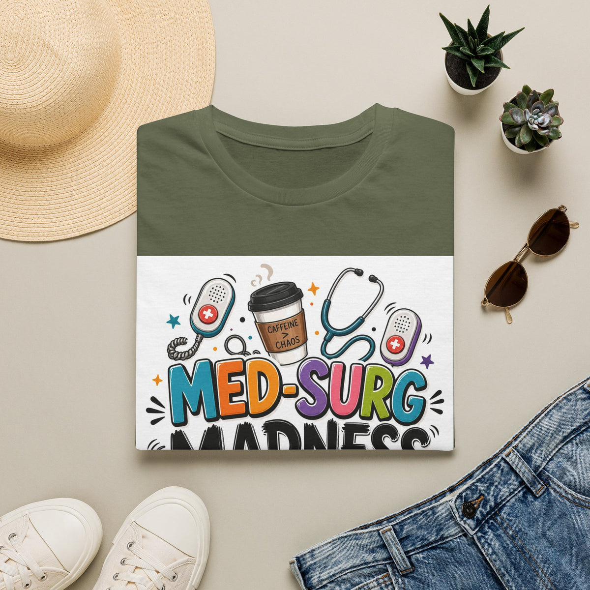 Vibrant T Shirt Design Featuring MED SURG MADNESS Phrase
