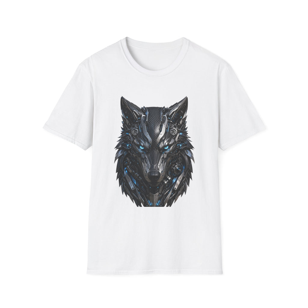 Wolf Mask T-Shirt — Futuristic Blue-Eyed Cyber Wolf Graphic Tee