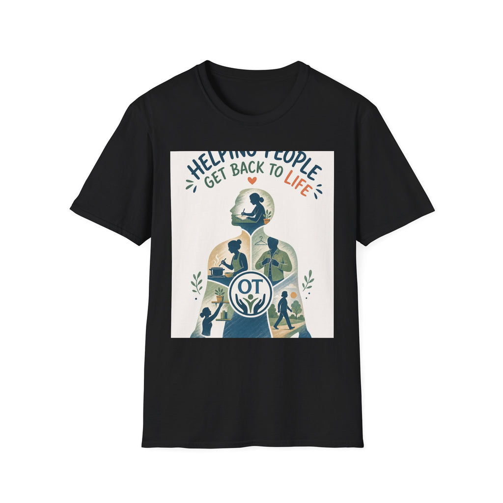 T Shirt Design Featuring Daily Activities Silhouette With OT Symbol