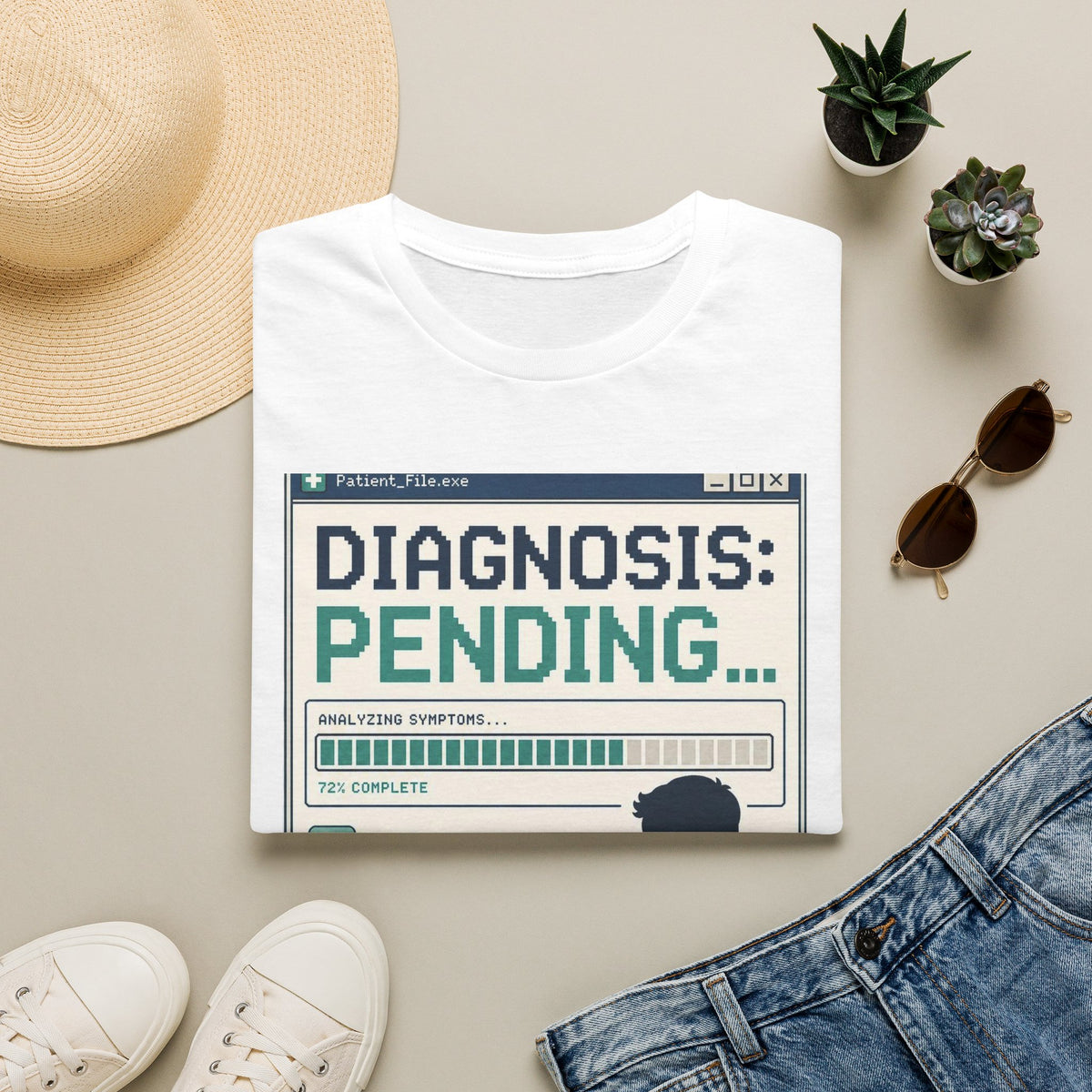 Humorous T Shirt Design Featuring Doctor's Chart Diagnosis Pending