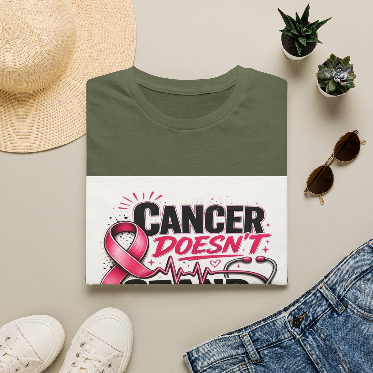 Bold Oncology Nurse Design Featuring Empowering Phrase With Awareness Ribbon- Graphic Tees