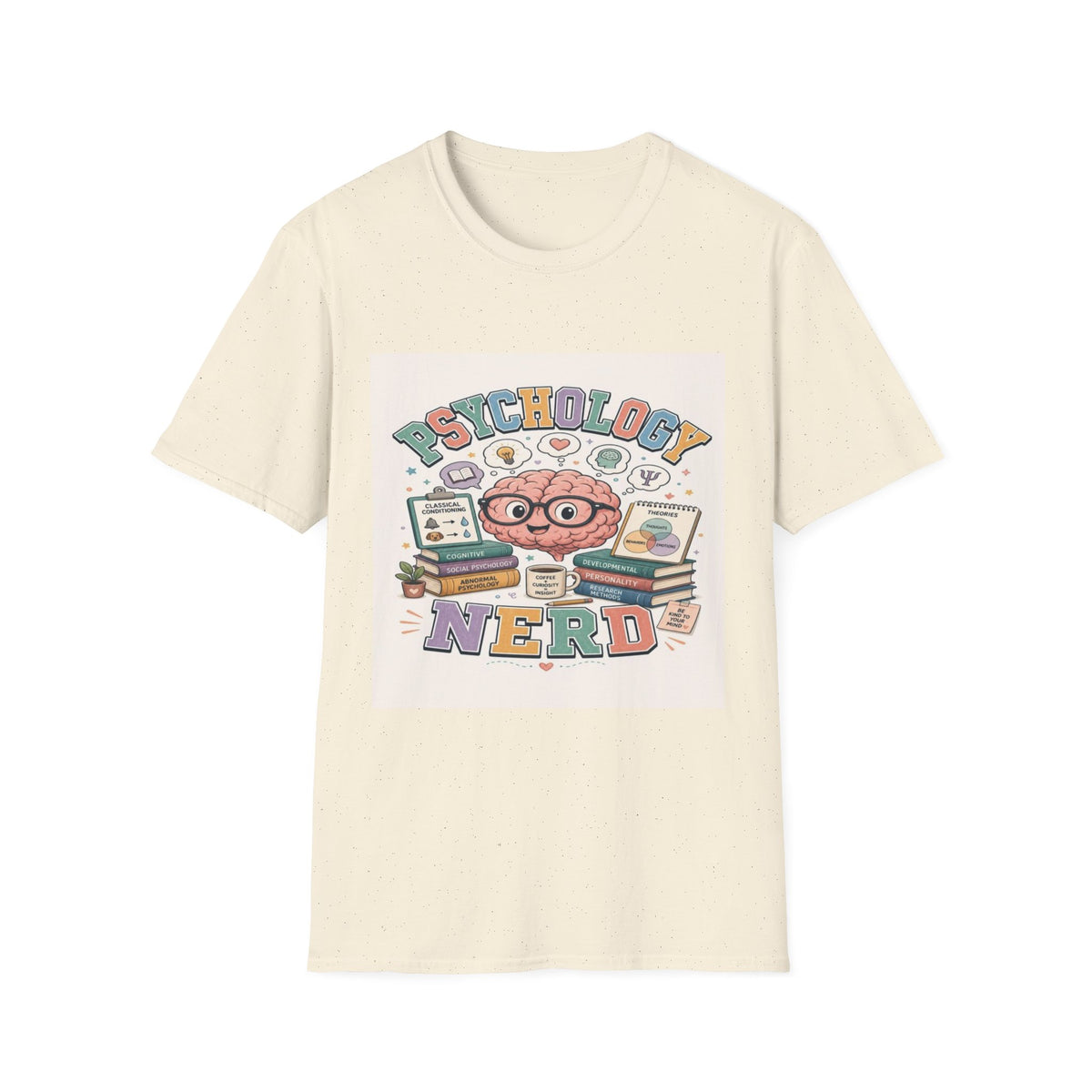 Playful Psychology Nerd T-Shirt Design Featuring Brain And Books- Graphic Tees