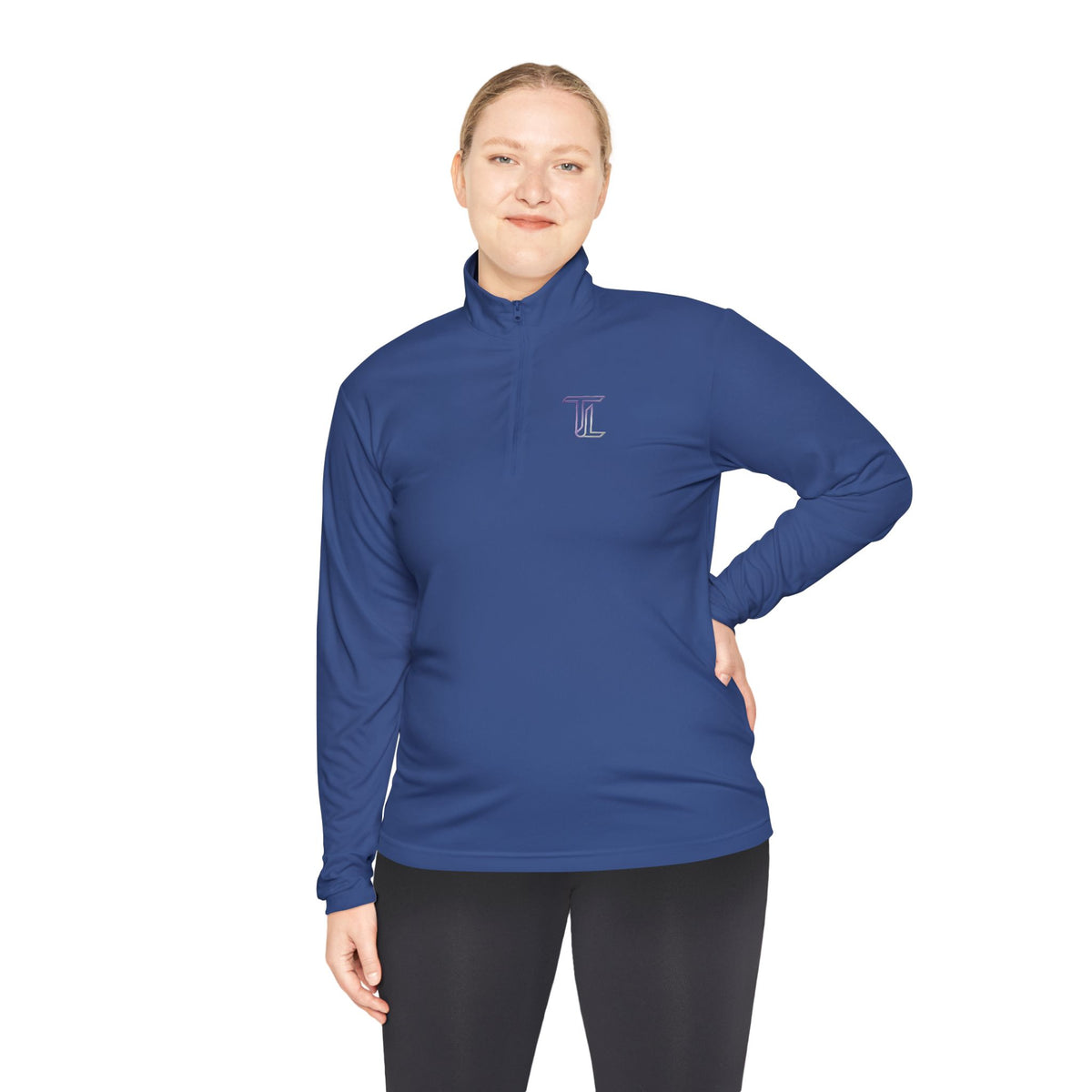 Quarter-Zip Pullover — Minimal Monogram 'T' Embroidered Pullover