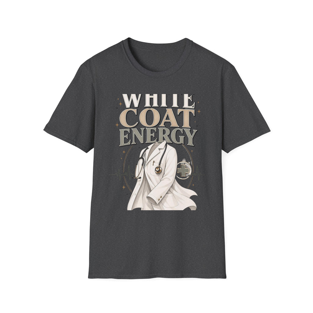 Elegant T Shirt Design Featuring White Coat Energy Typography