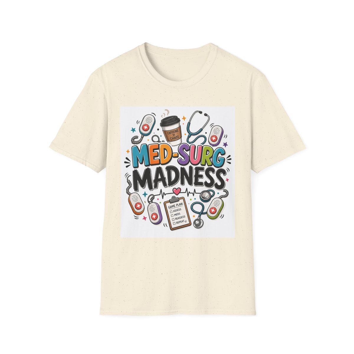 Vibrant T Shirt Design Featuring MED SURG MADNESS Phrase (1)