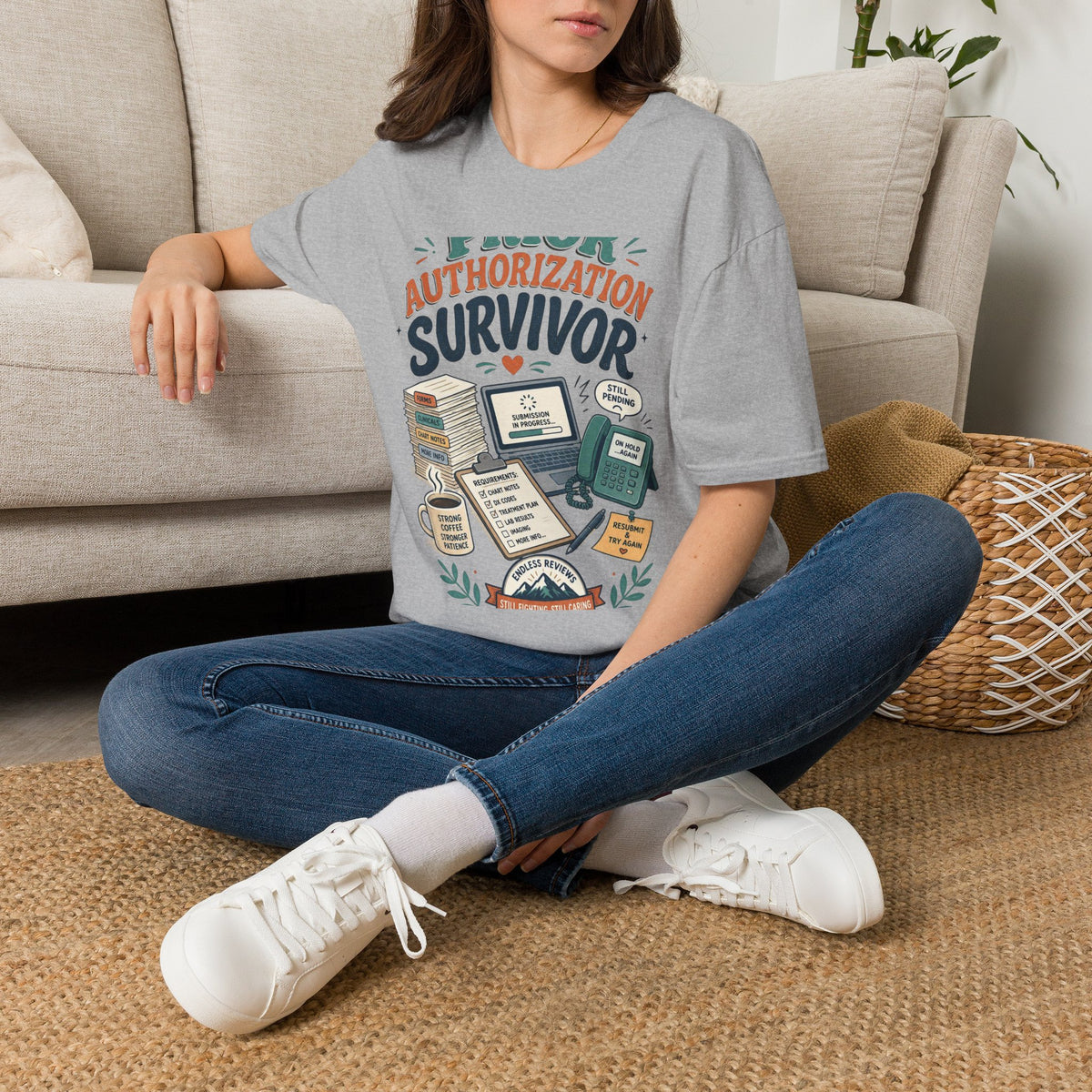 Bold T Shirt Design Showcasing PRIOR AUTHORIZATION SURVIVOR