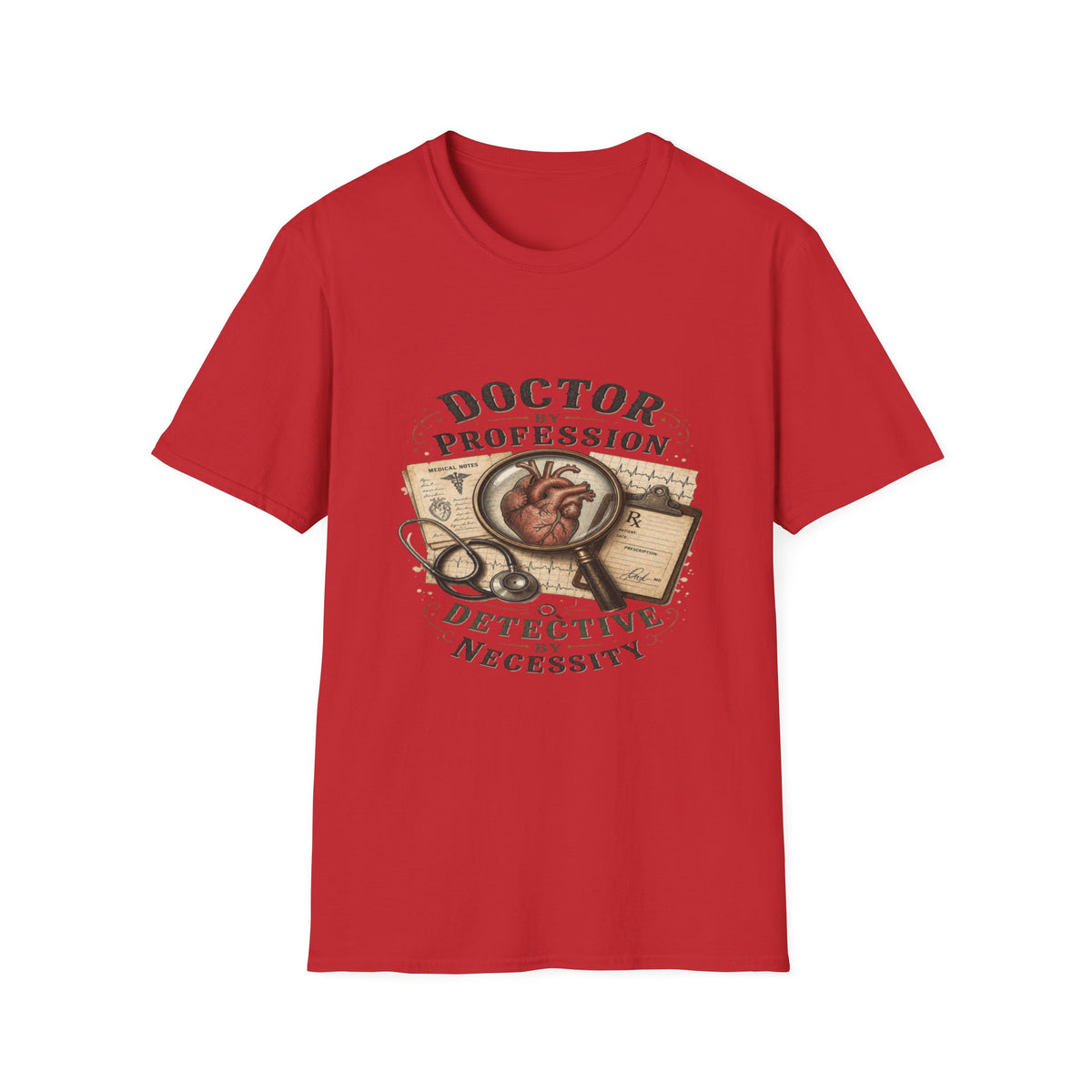 Vintage Detective-Inspired T-Shirt Featuring Anatomical Heart And Magnifying Glass- Graphic Tees