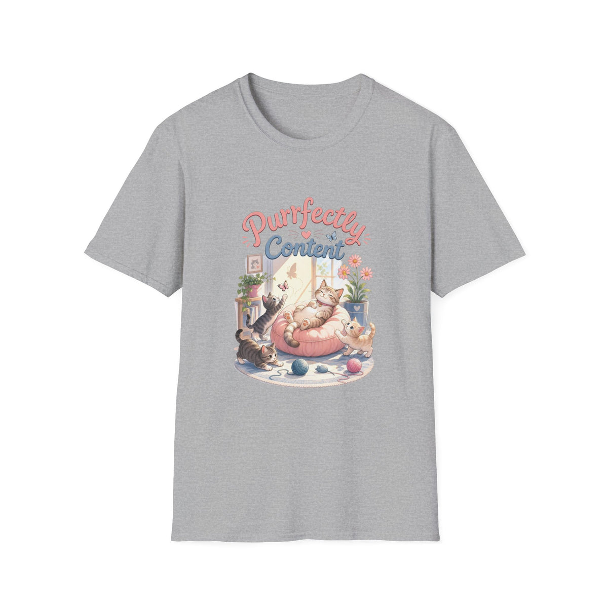 Purrfectly Content T-Shirt — Cute Cat Graphic Tee for Cat Lovers