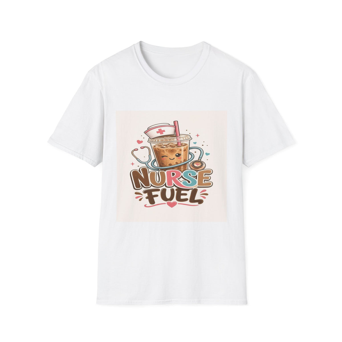 Cute T-Shirt Design Featuring Iced Coffee And Nurse Cap- Graphic Tees
