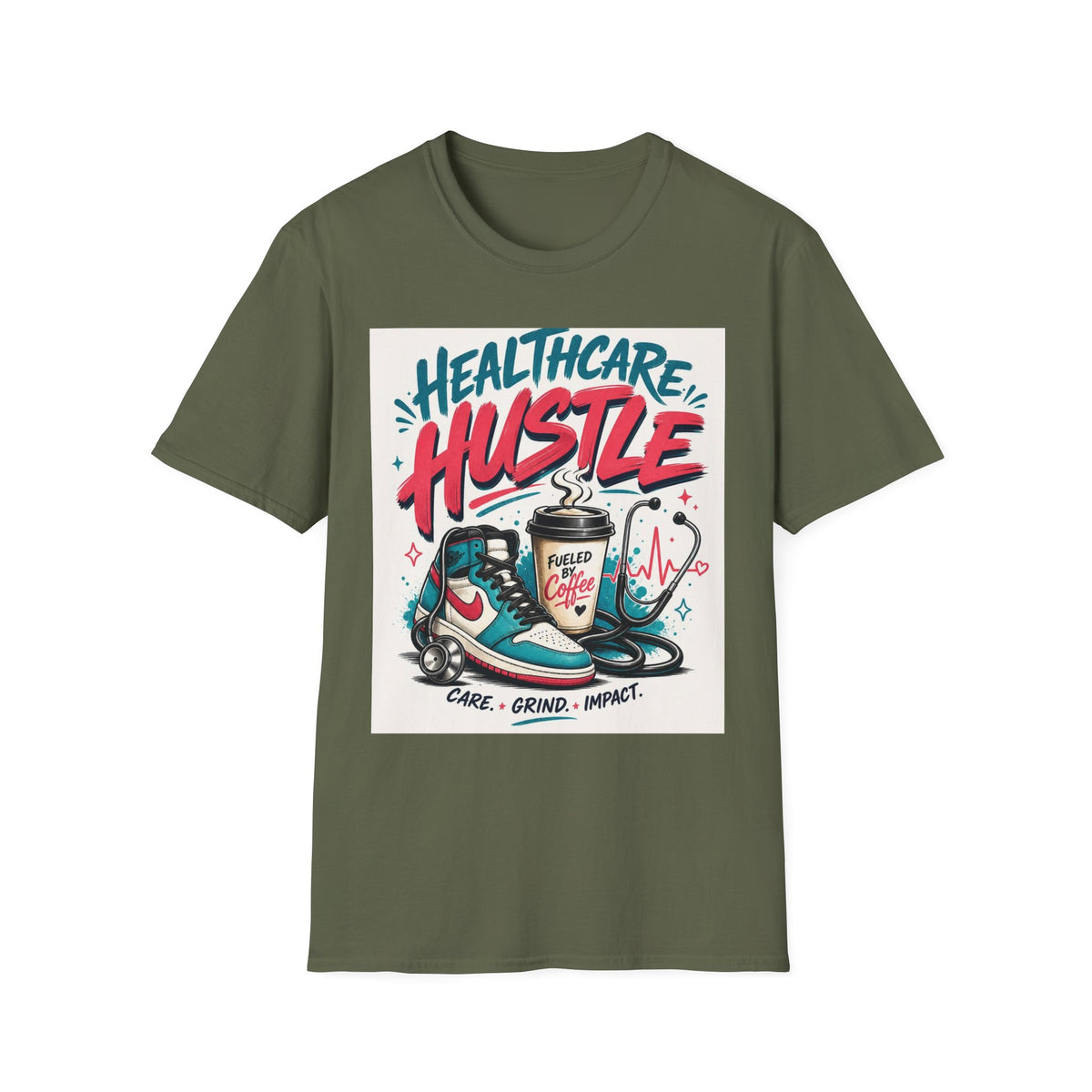 Dynamic T Shirt Design Featuring Healthcare Hustle Text