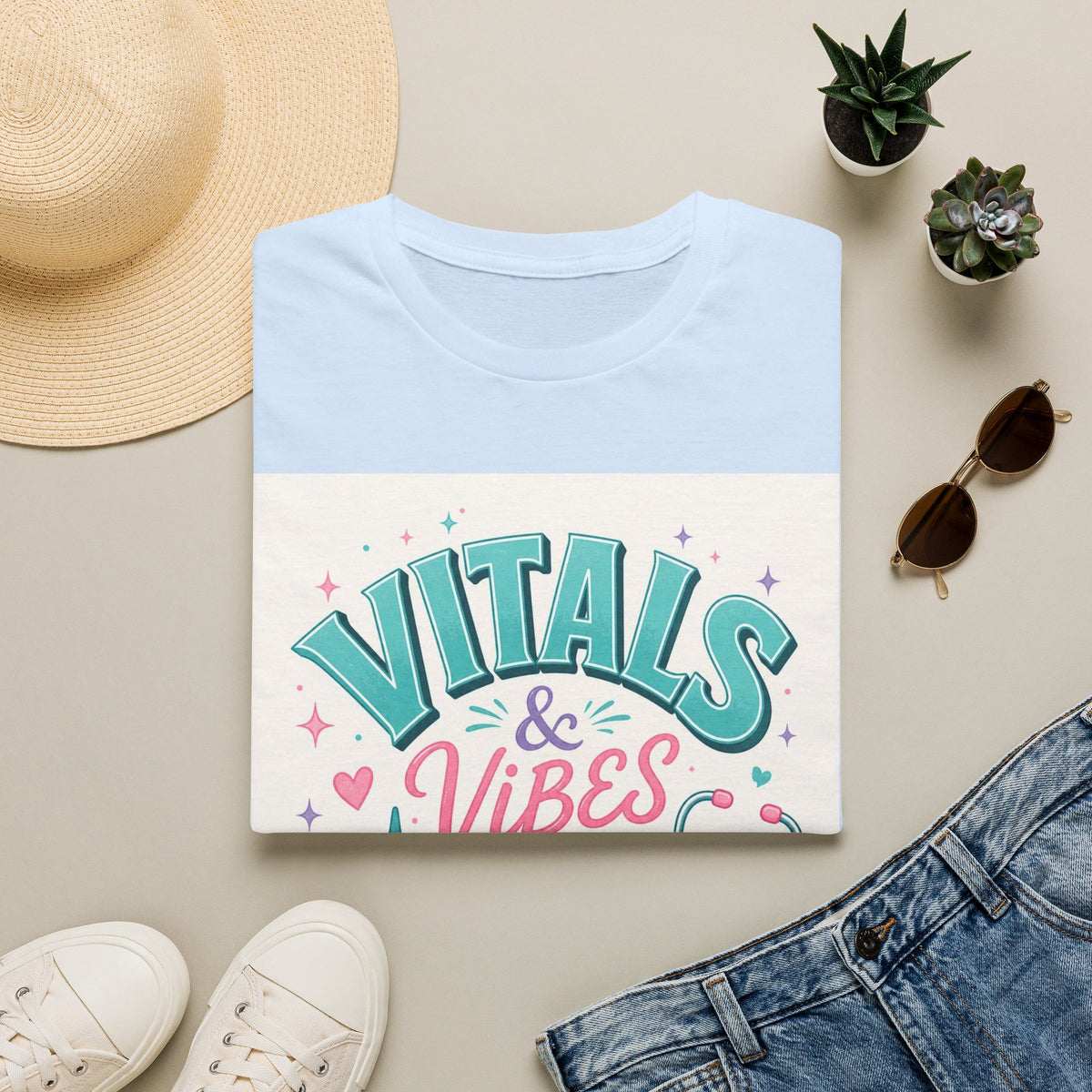 Trendy T Shirt Design Featuring Vitals And Vibes Phrase