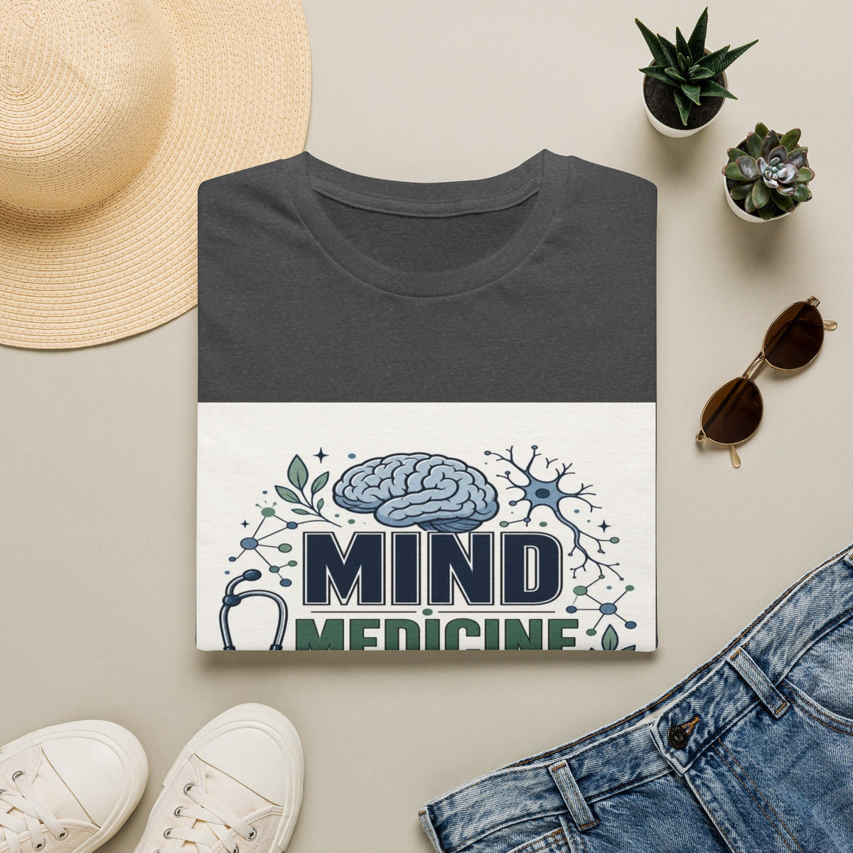Illustration of Stacked Words Mind Medicine Healing with Medical Icons- Graphic Tees