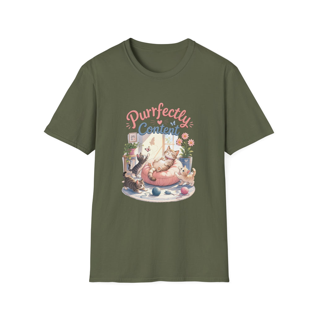 Purrfectly Content T-Shirt — Cute Cat Graphic Tee for Cat Lovers