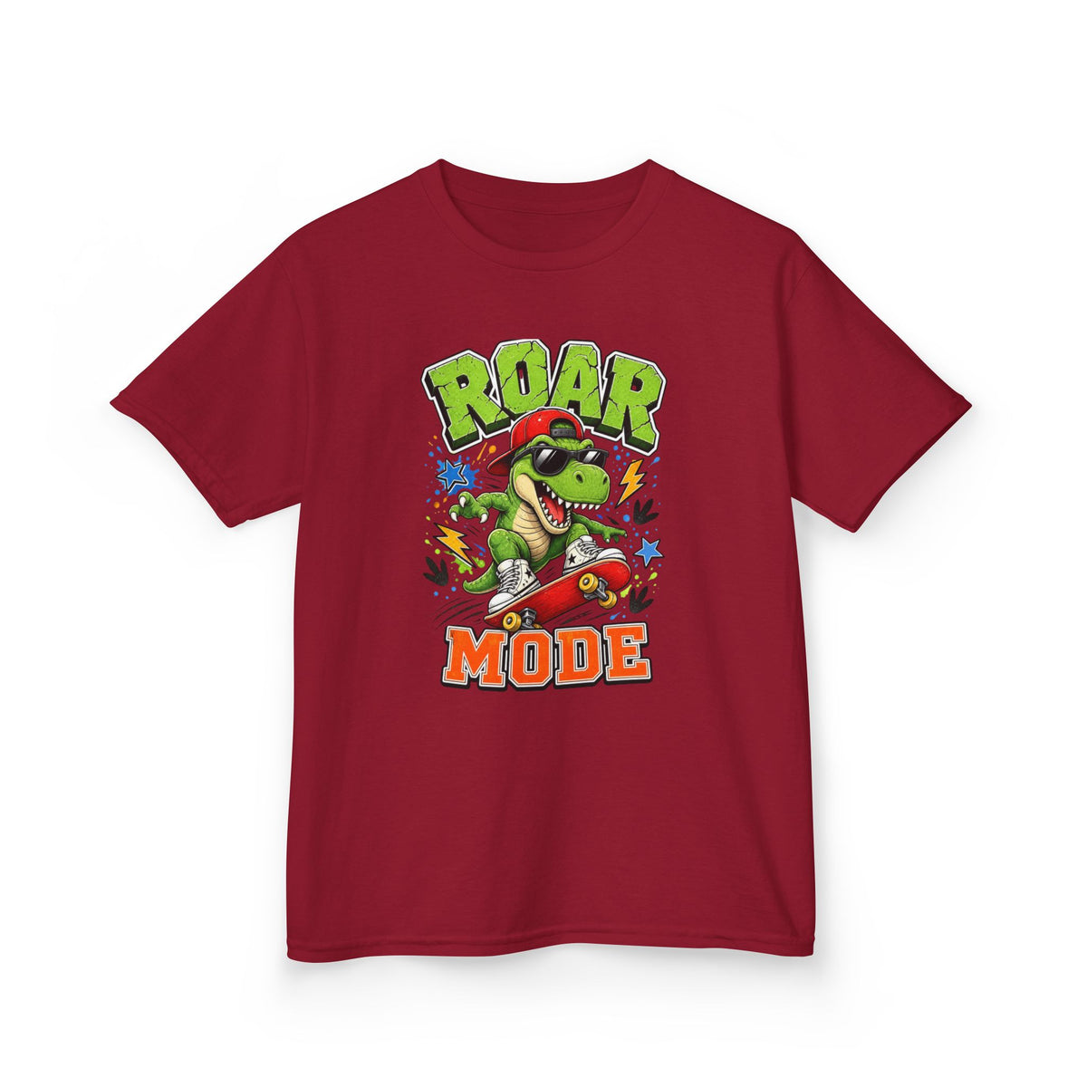 Kids Tee — "Roar Mode" Skateboarding Dino Graphic Shirt