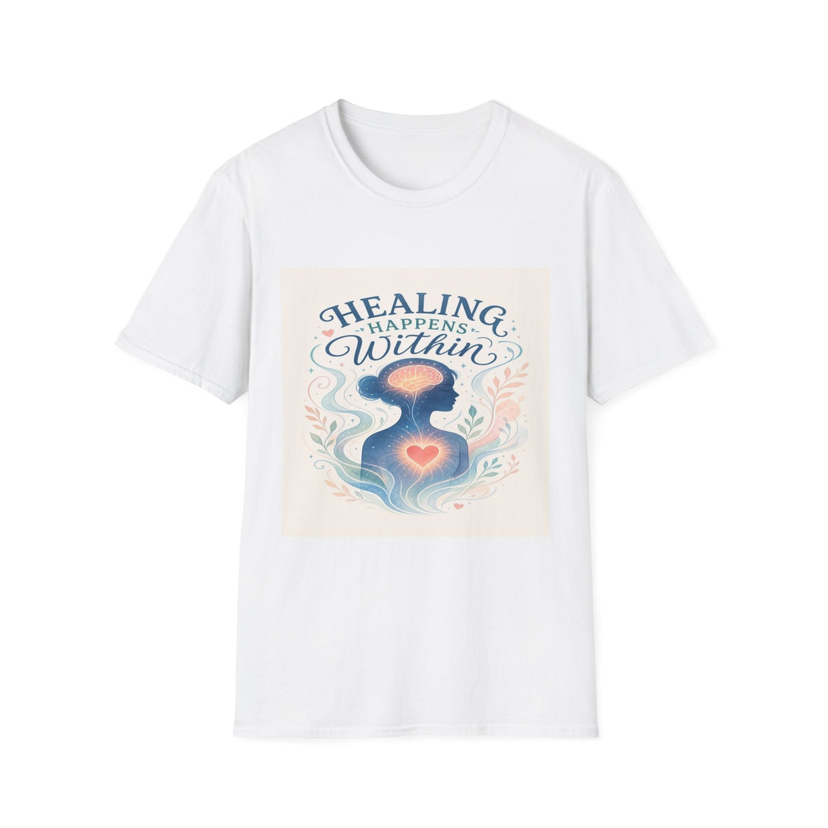 Human Silhouette With Glowing Brain And Heart Design- Graphic Tees