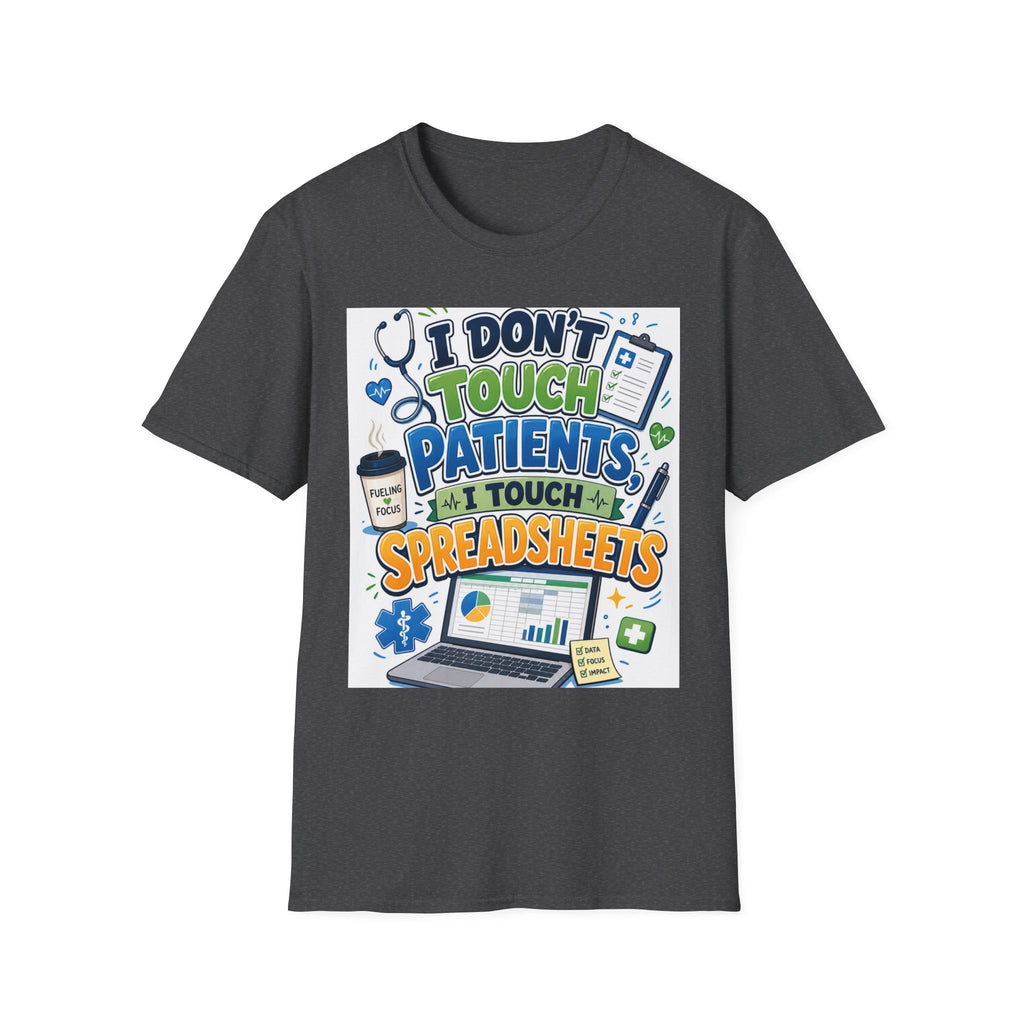 Humorous T Shirt Design Featuring Playful Healthcare And Spreadsheet Imagery