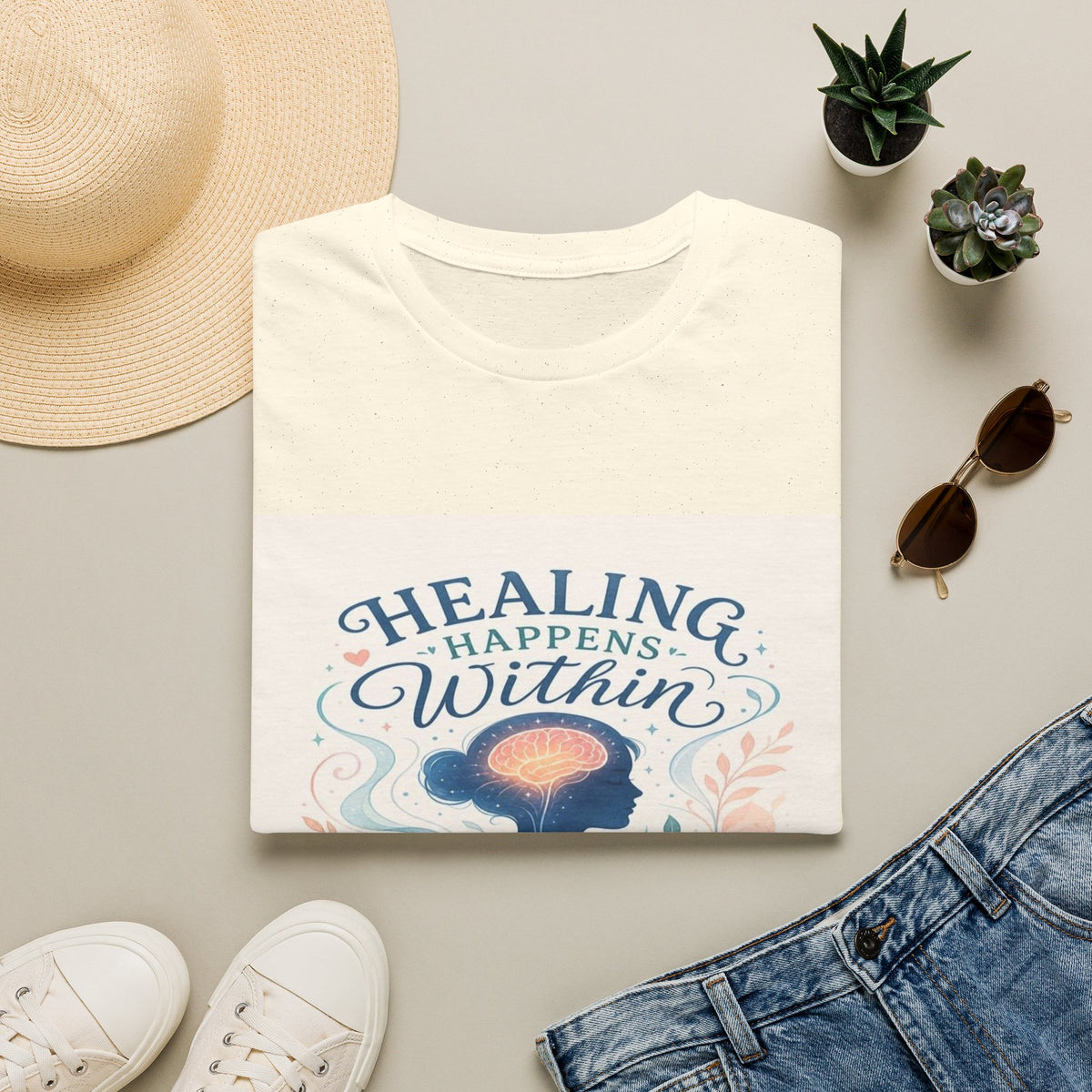 Human Silhouette With Glowing Brain And Heart Design- Graphic Tees