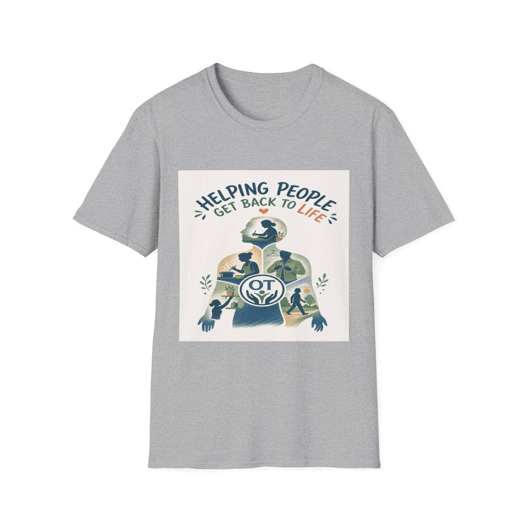 T-shirt Design Featuring Daily Activities Silhouette With OT Symbol- Graphic Tees