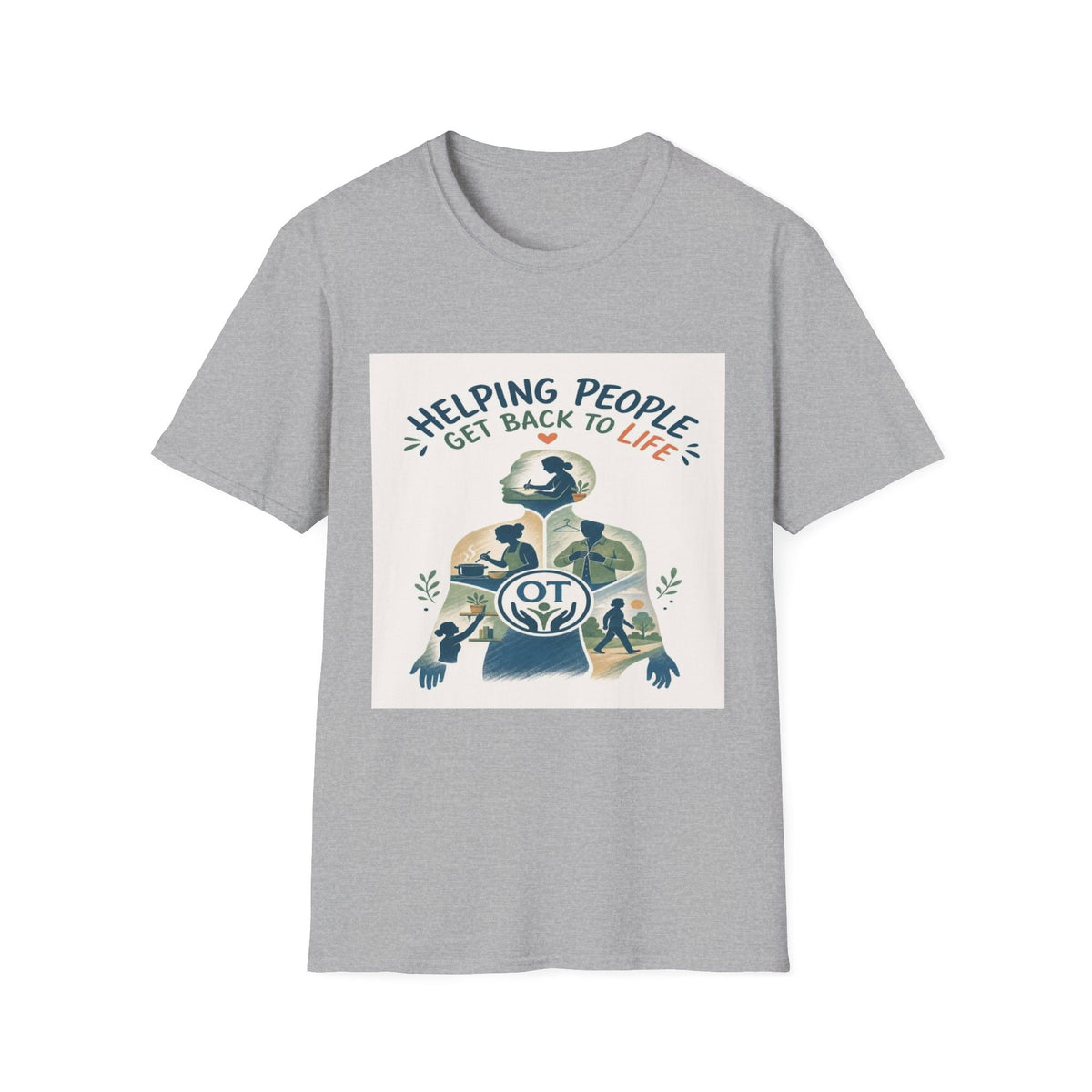 T-shirt Design Featuring Daily Activities Silhouette With OT Symbol- Graphic Tees