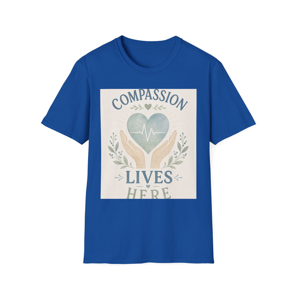 T Shirt Design Featuring Compassion Lives Here With Heart And Hands