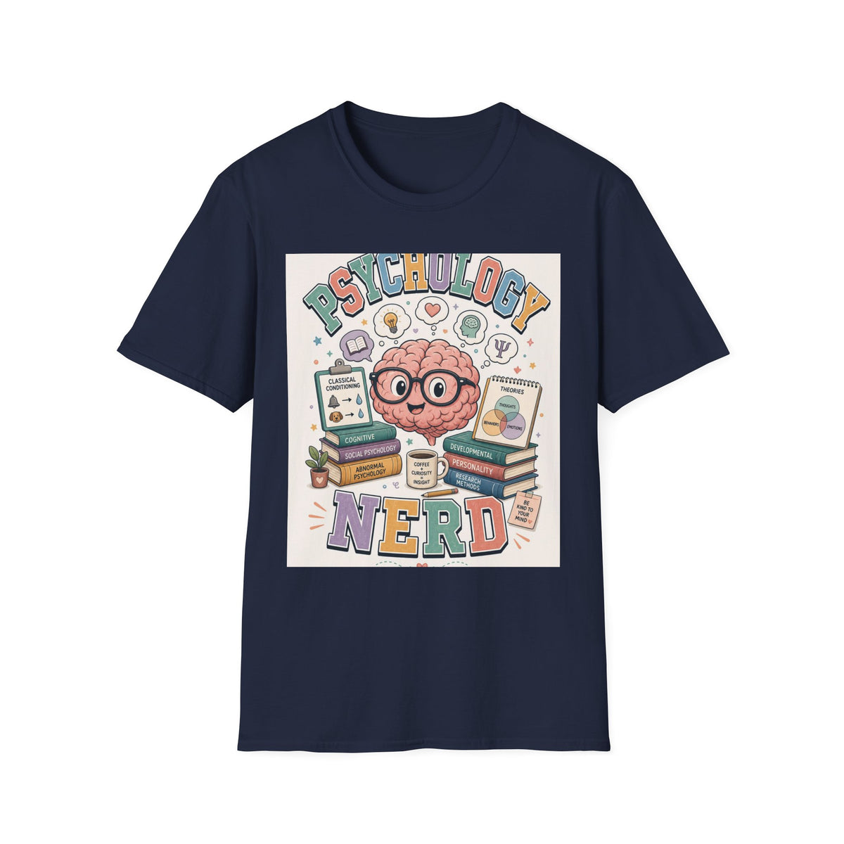 Playful Psychology Nerd T Shirt Design Featuring Brain And Books