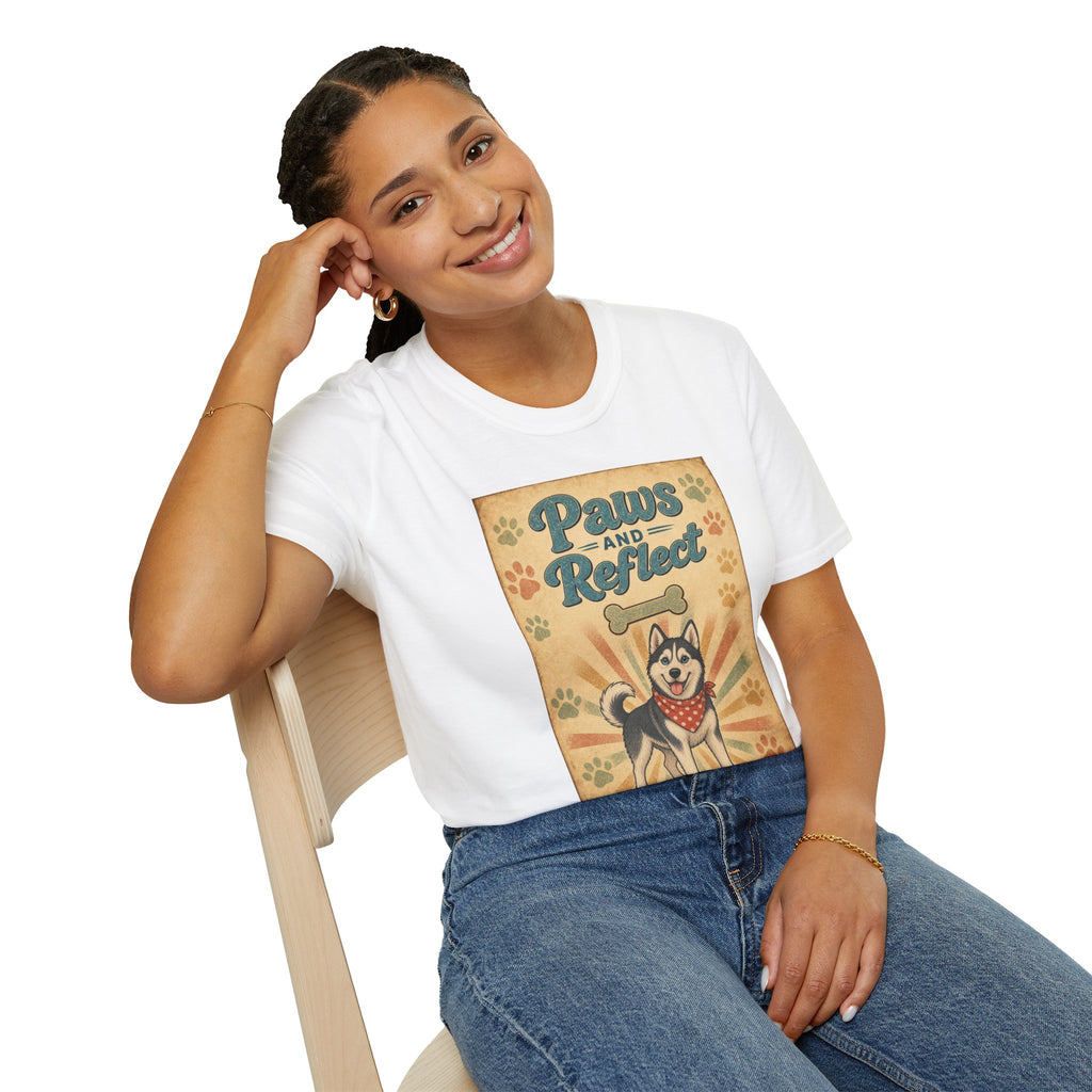 Paws and Reflect Dog Graphic T-Shirt — Retro Pup Pawprint Tee