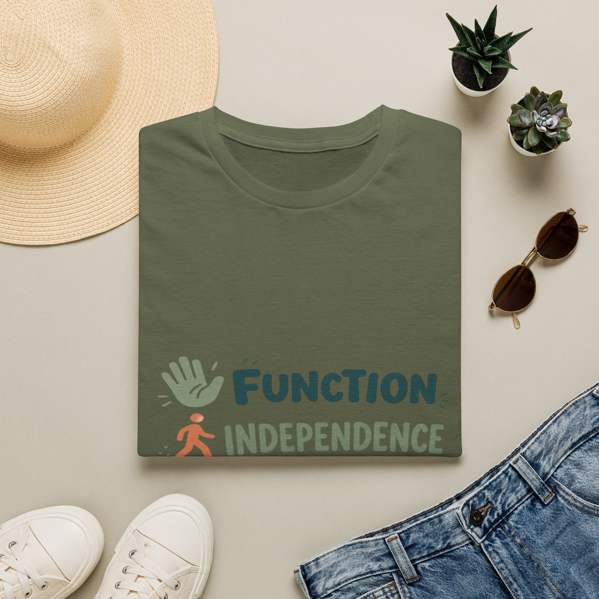 Playful Typography Featuring Function Independence Life With Icons- Graphic Tees