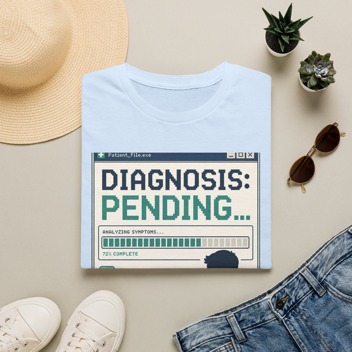 Humorous T Shirt Design Featuring Doctor's Chart Diagnosis Pending