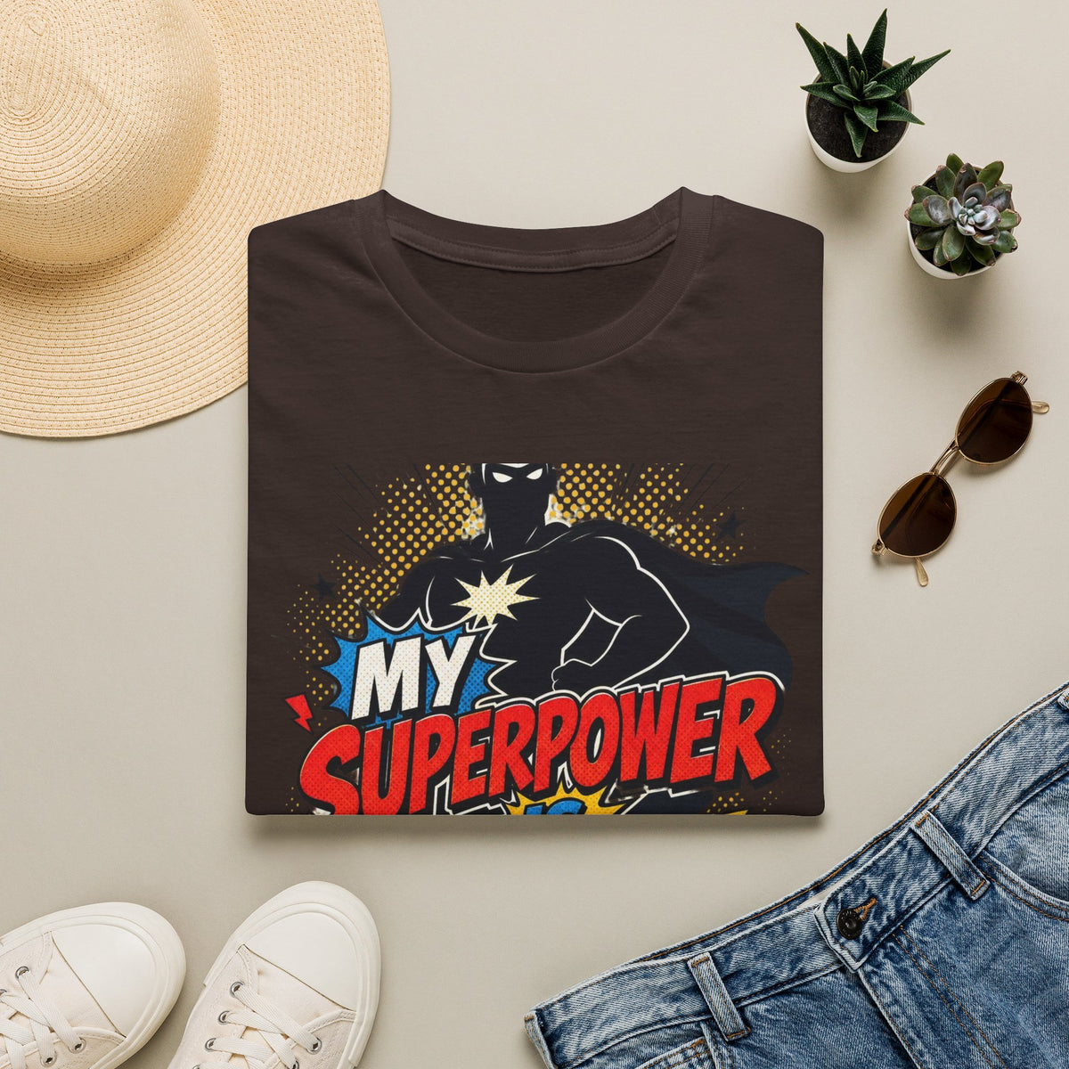 Comic Book Typography Celebrating Nerd Culture With Superhero Silhouette