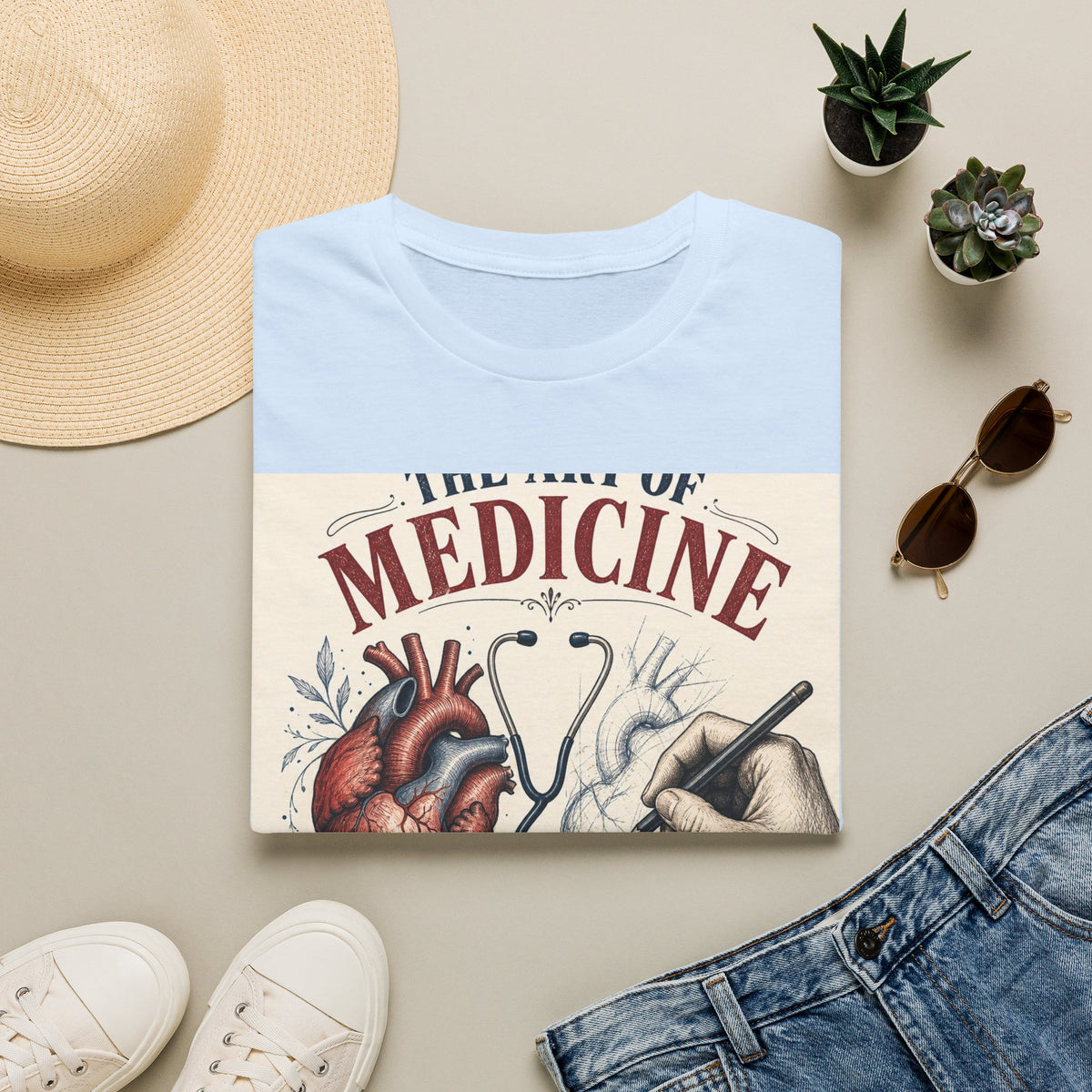 T Shirt Design Featuring Anatomical Heart And Sketching Hand
