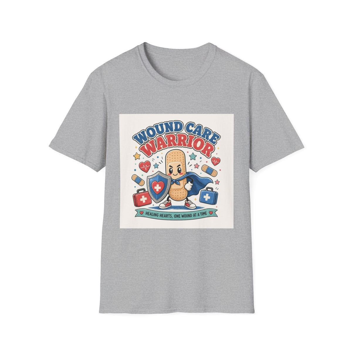 Wound Care Warrior T-Shirt Design Featuring Playful Bandage Character- Graphic Tees